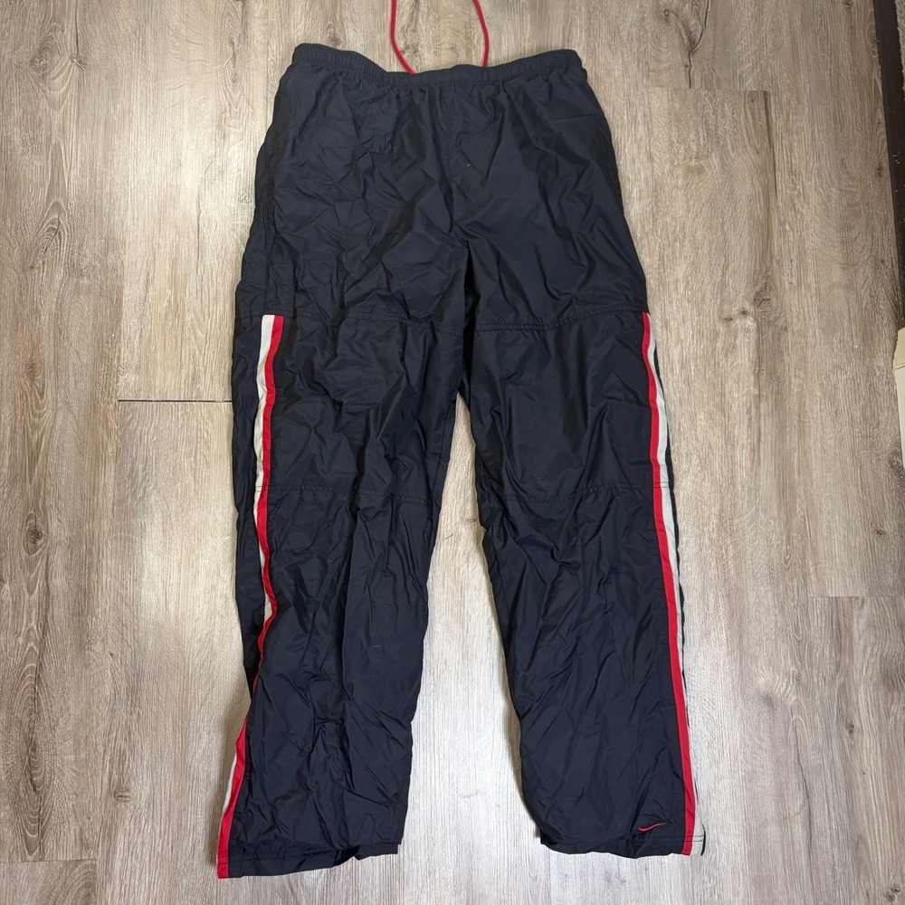 VTG Nike Track Pants Lined Mens Large Baggy Relaxed Black Striped Drawstring
